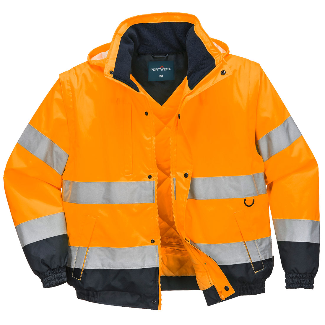 Portwest Hi-Vis 2-in-1 Contrast Bomber Jacket in Orange, main product image