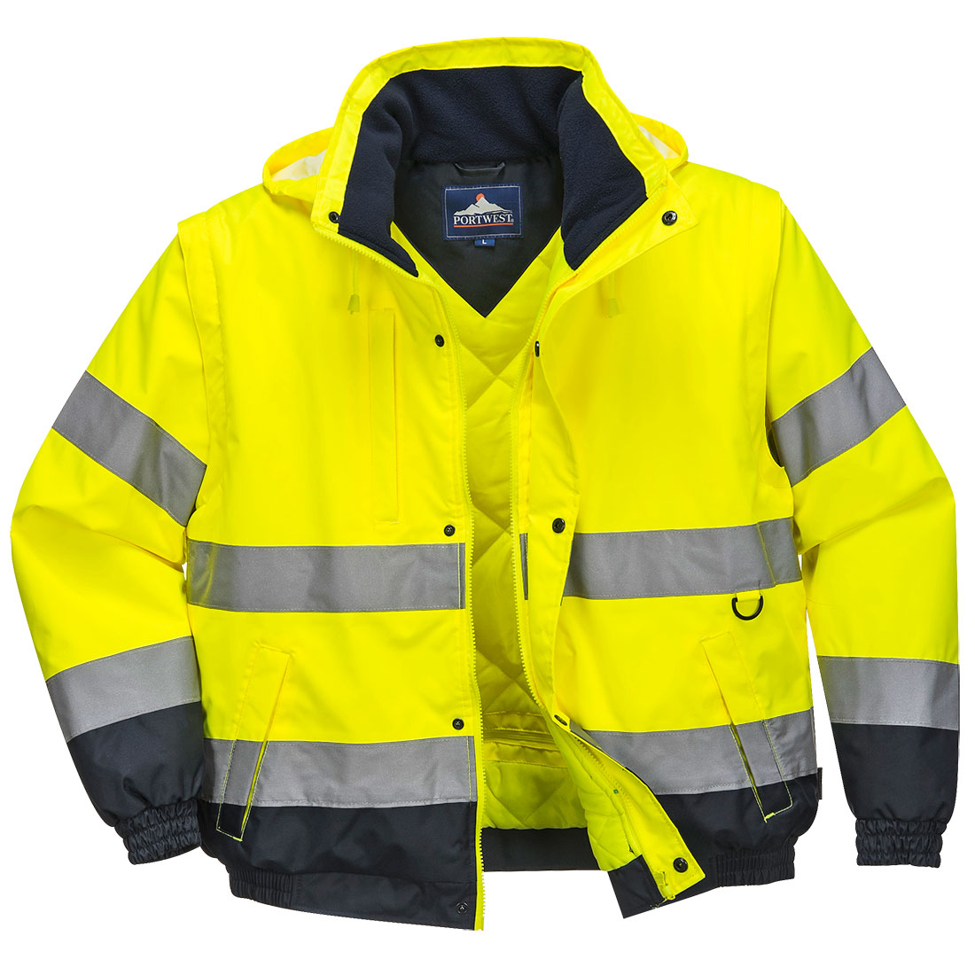 Portwest Hi-Vis 2-in-1 Contrast Bomber Jacket in Yellow, image 2