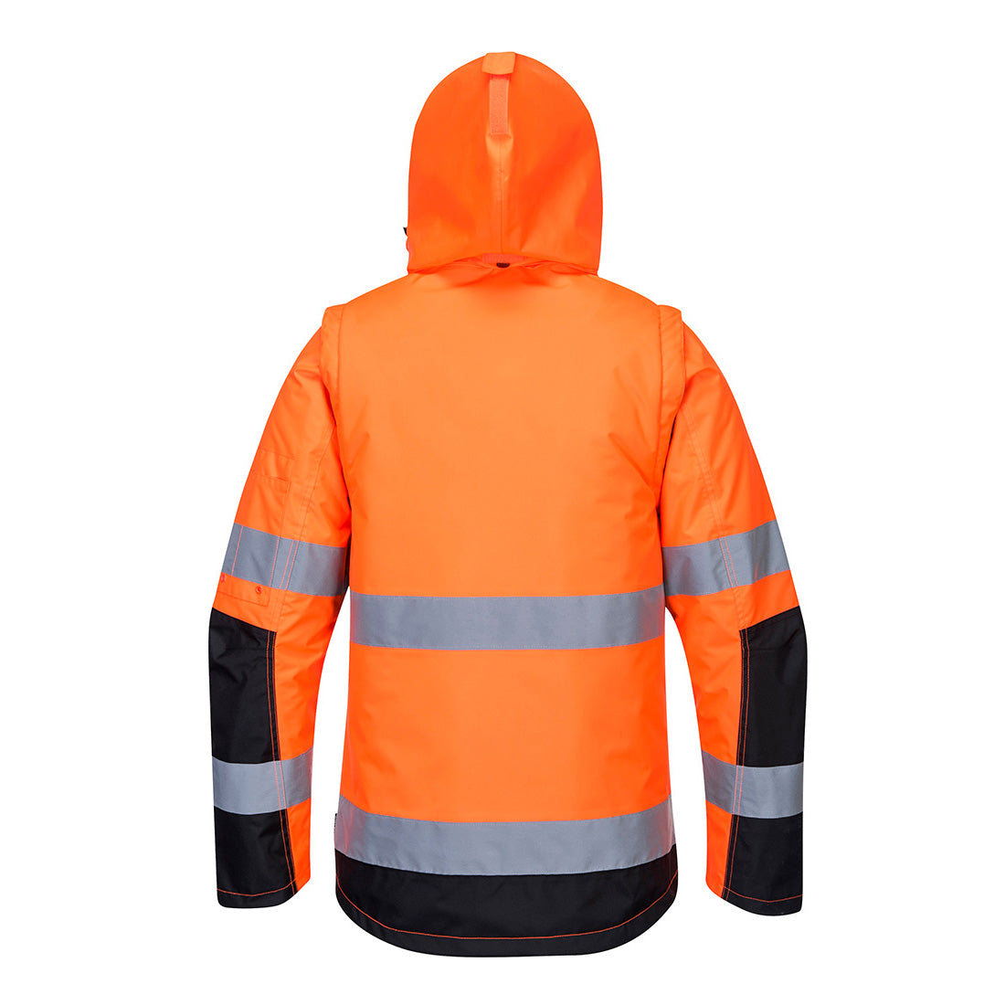 Portwest C469 Hi-Vis 3-in-1 Contrast Winter Pro Jacket in Orange/Black, back view