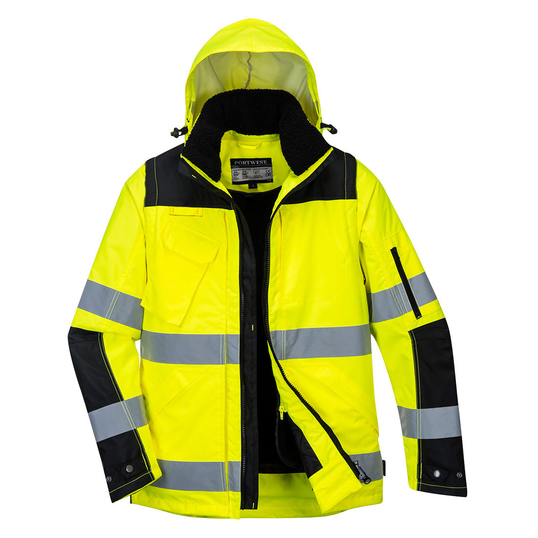 Portwest Hi-Vis 3-in-1 Contrast Winter Pro Jacket in Yellow/Black, image 2
