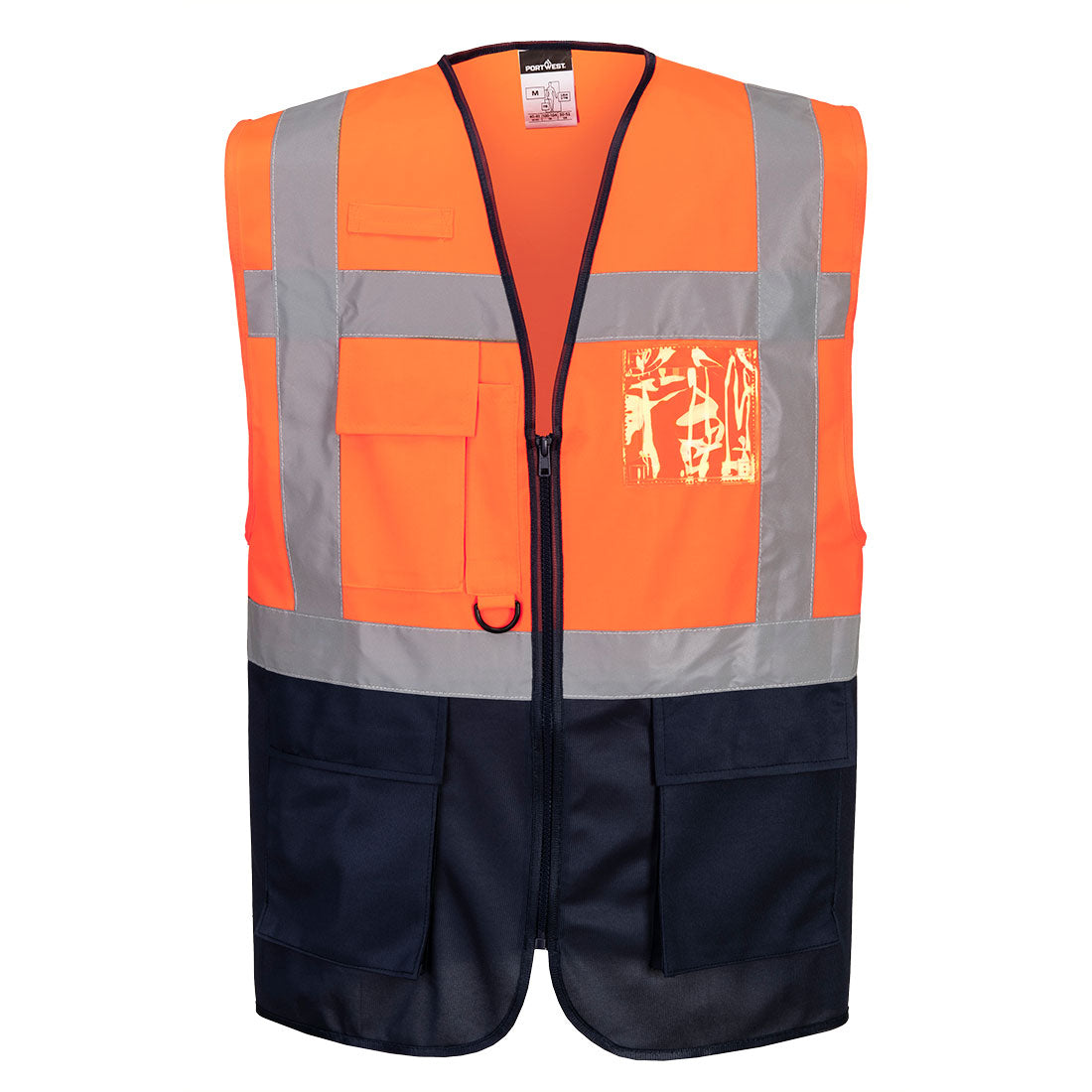 Portwest Warsaw Hi-Vis Contrast Executive Vest in Orange/Navy, main product image