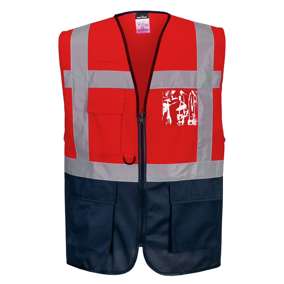 Portwest Warsaw Hi-Vis Contrast Executive Vest in Red/Navy, image 2