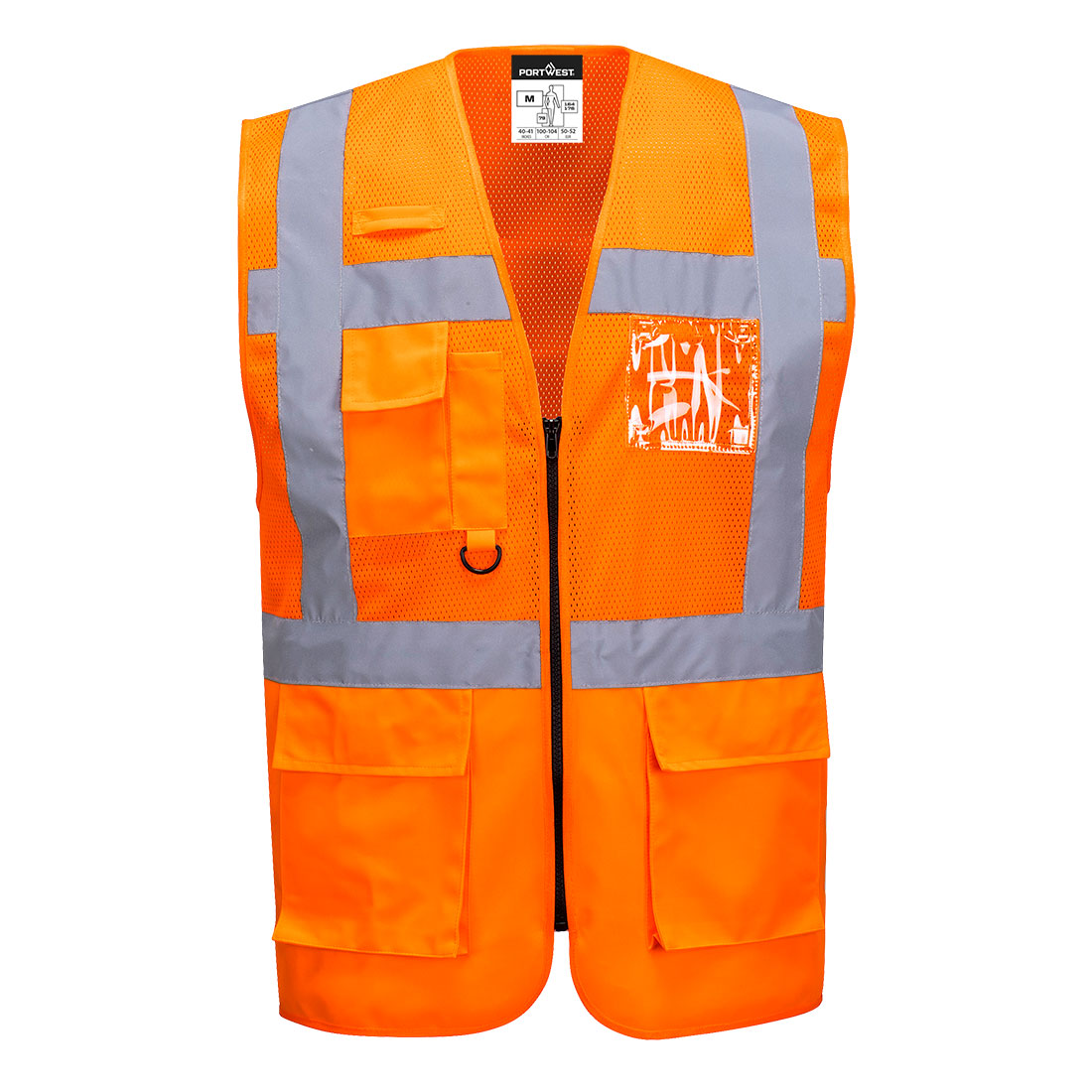 Portwest Madrid Hi-Vis Half Mesh Executive Vest in Orange, main product image