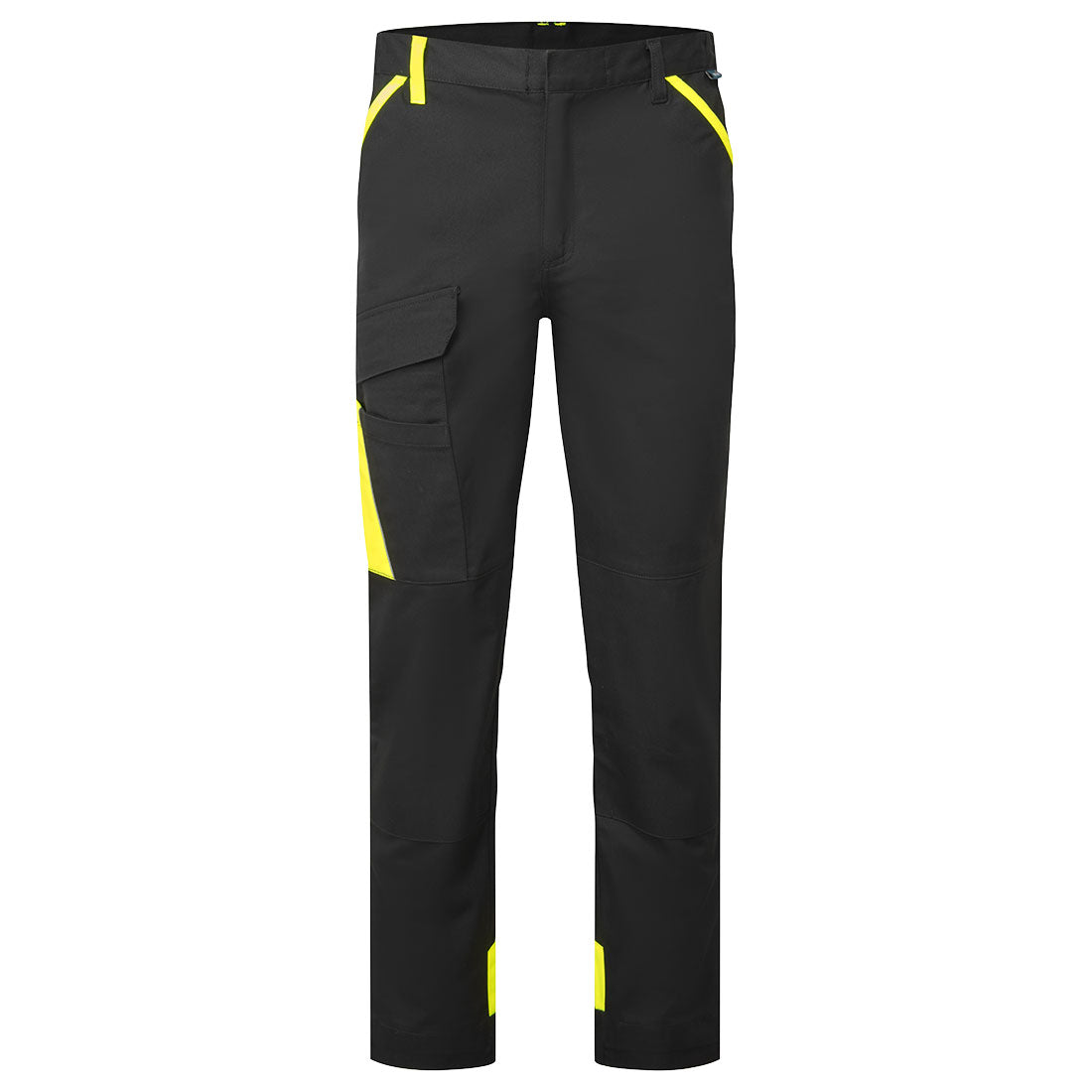 Portwest WX1 Two Tone Cotton Work Trousers in Black/Yellow, image 2
