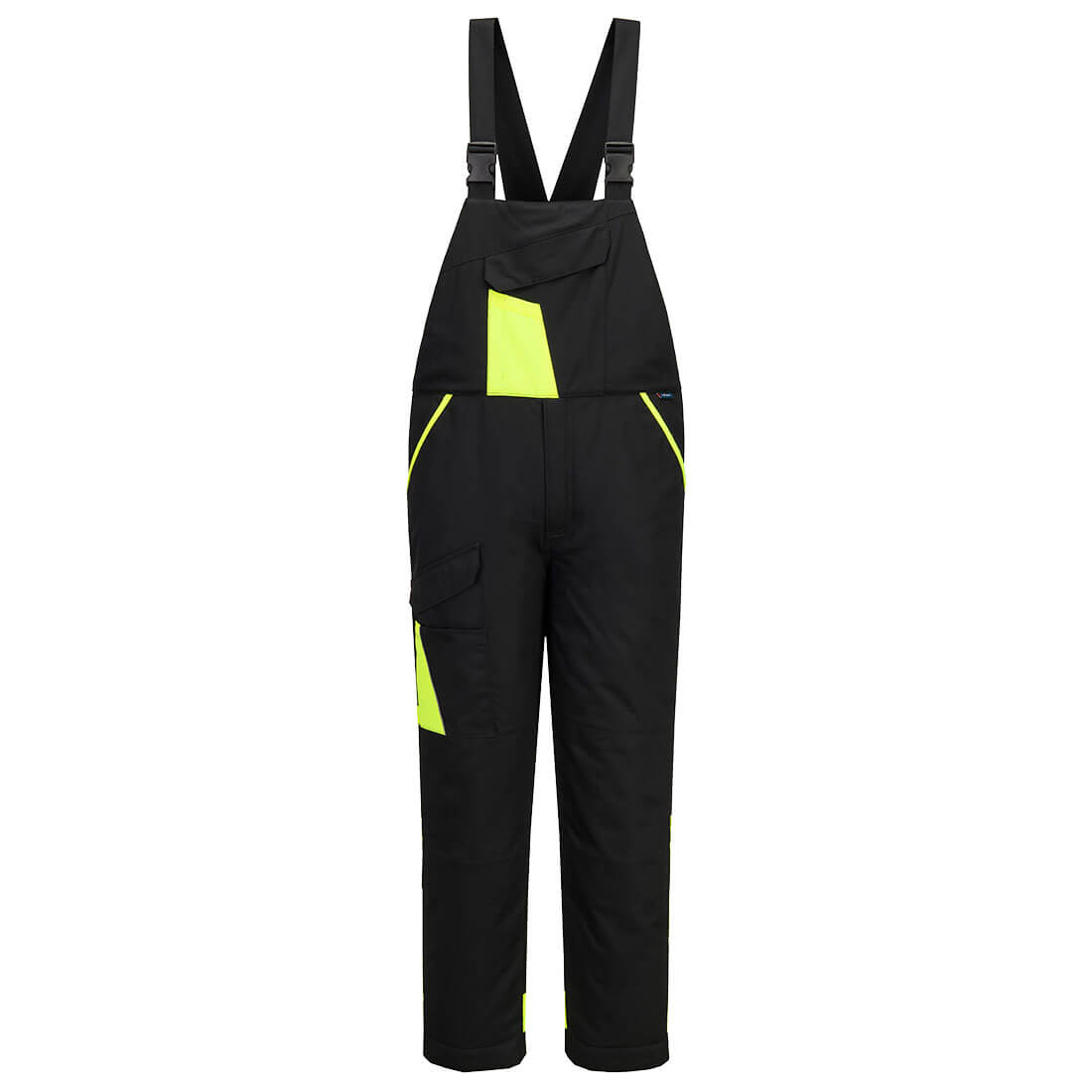 Portwest WX1 Two Tone Insulated Cotton Bib and Brace in Black/Yellow, image 2