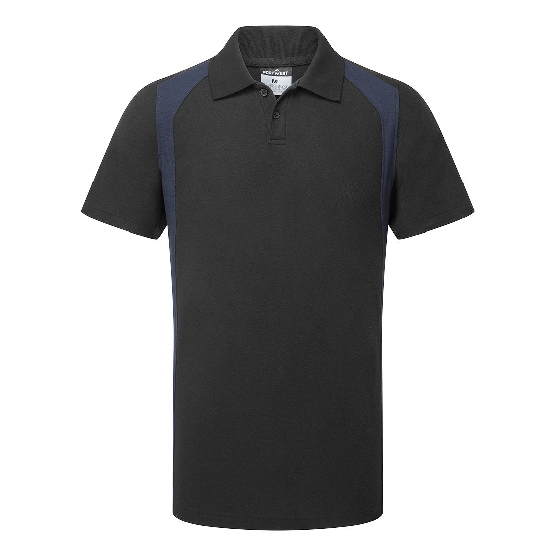 Portwest WX2 Polo Shirt S/S in Black/Navy, image 2