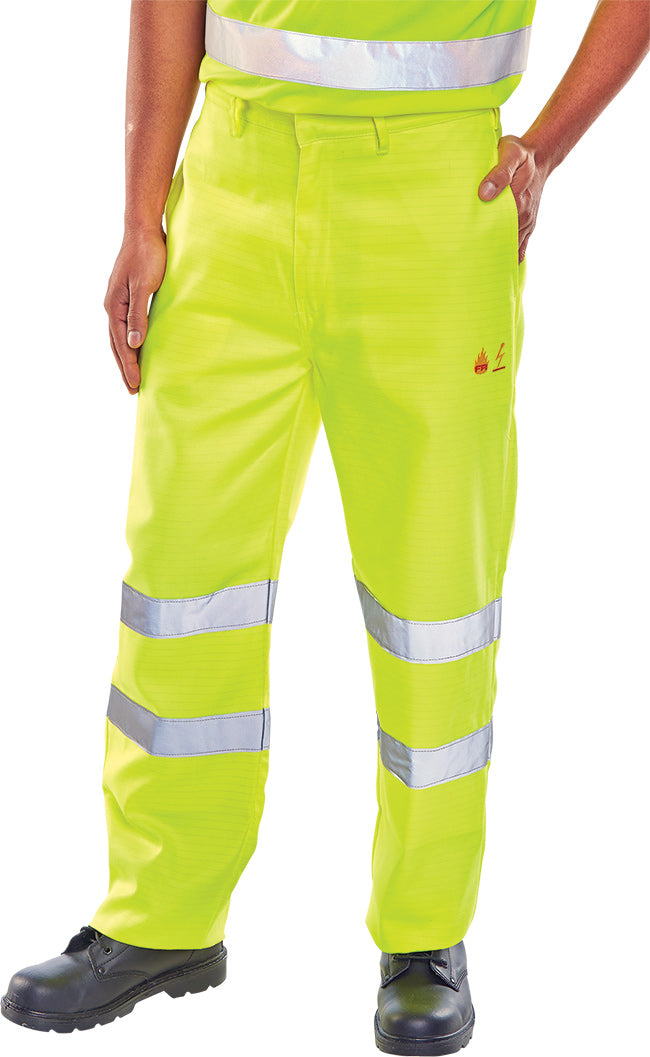 Click Beeswift Tesla Fire Retardant Hi-Vis Anti-Static Trousers, main product image