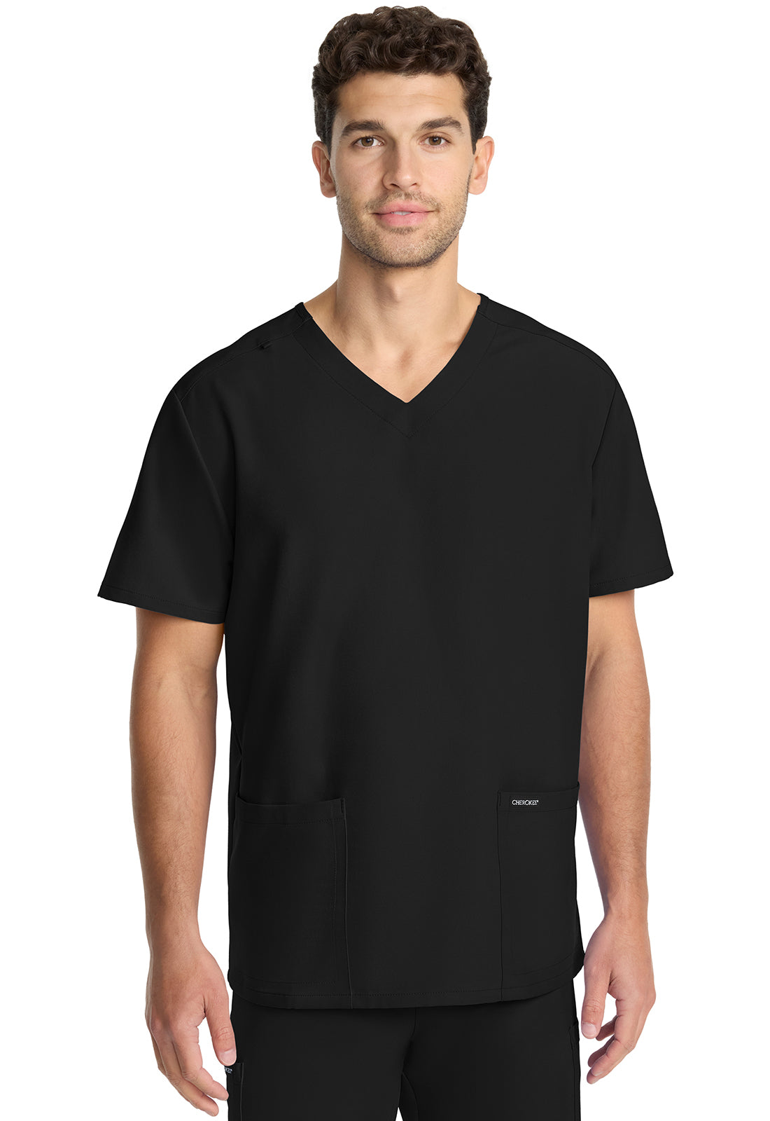 Cherokee CKE00014A Unisex V-neck Top - Black (front)