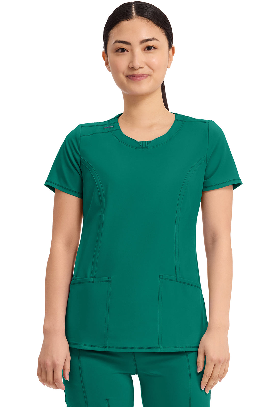 Cherokee CKE2624A Round Neck Top - Hunter Green (front)