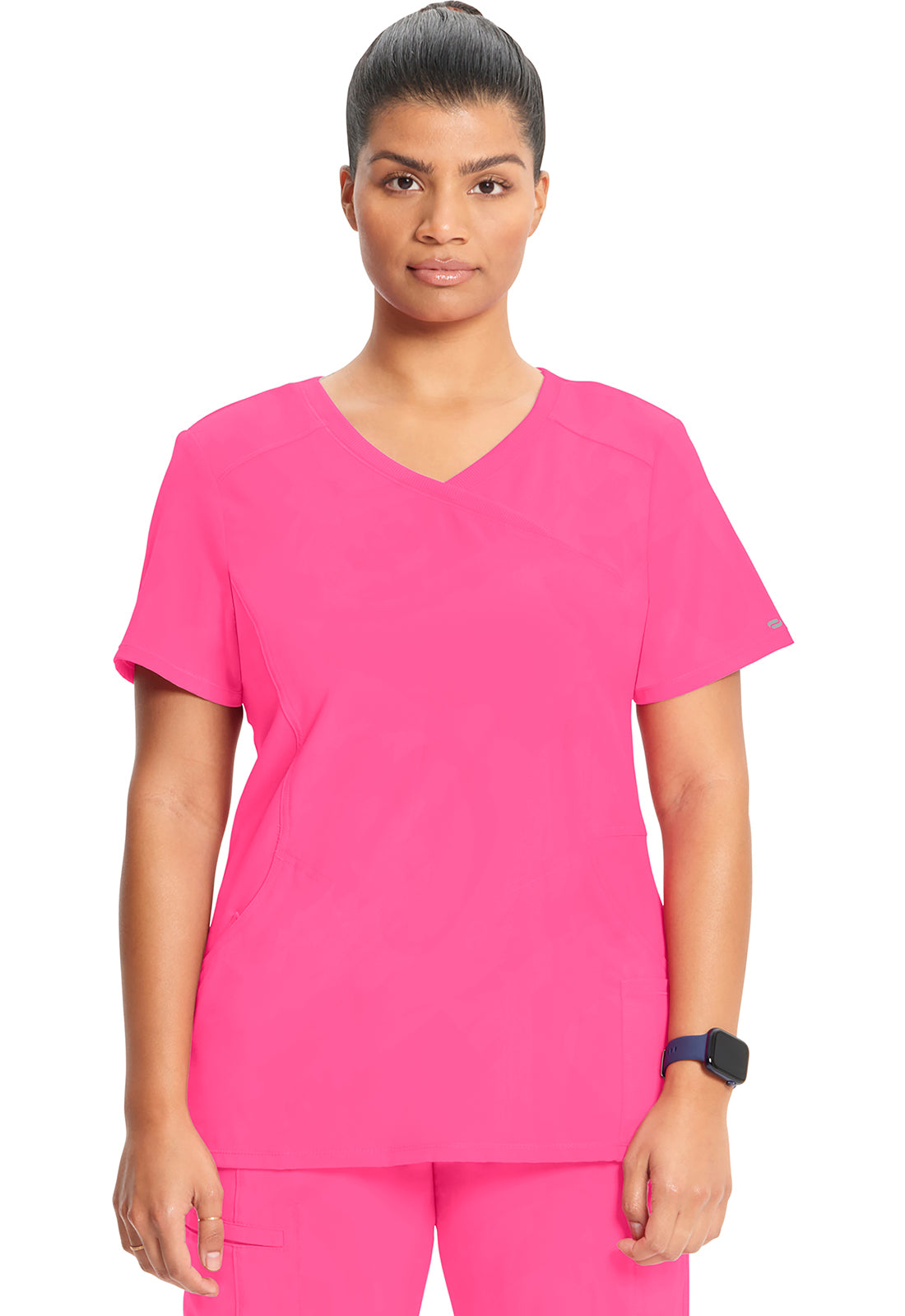 Cherokee CKE2625A Mock Wrap Top - Carmine Pink (front)