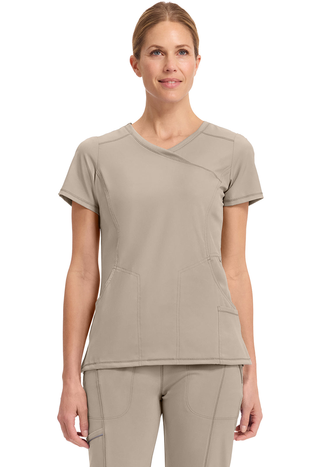 Cherokee CKE2625A Mock Wrap Top - Khaki (front)