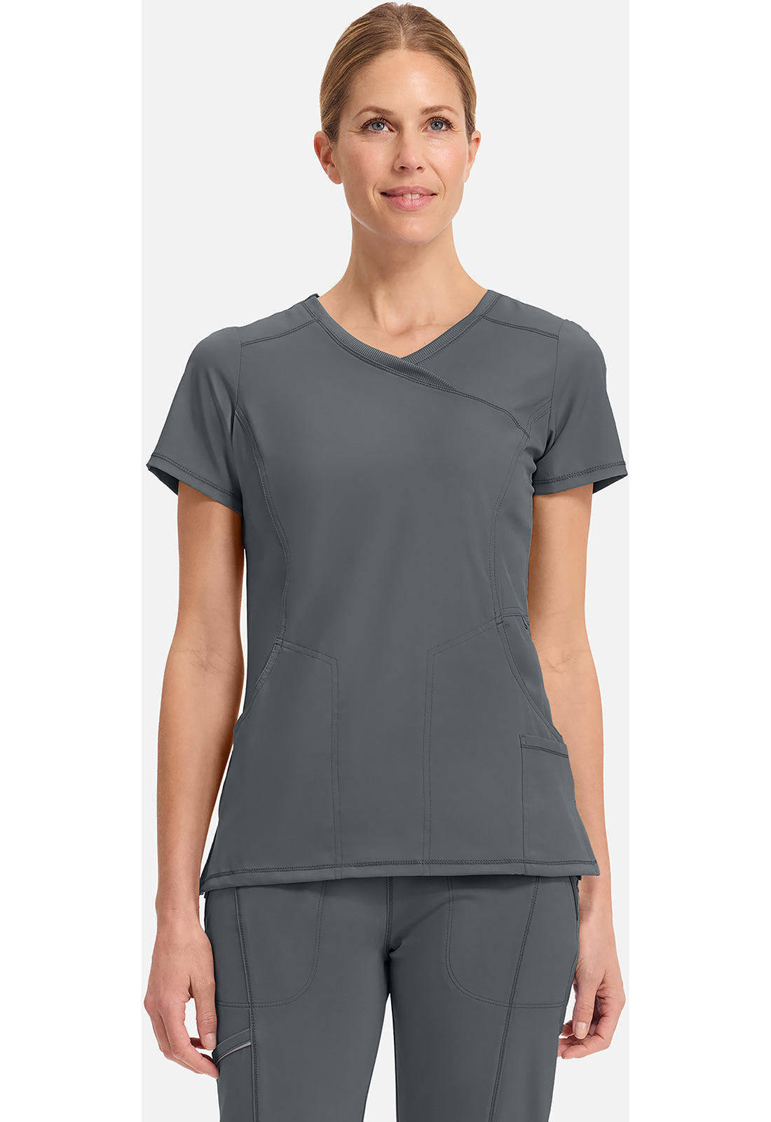 Cherokee CKE2625A Mock Wrap Top - Pewter (front)