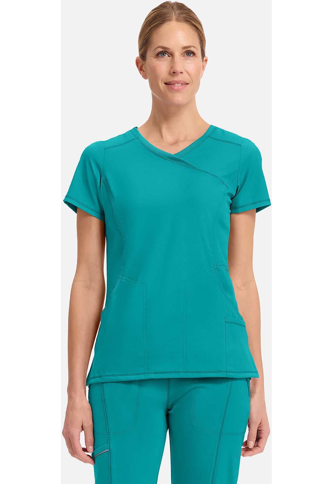 Cherokee CKE2625A Mock Wrap Top - Teal Blue (front)