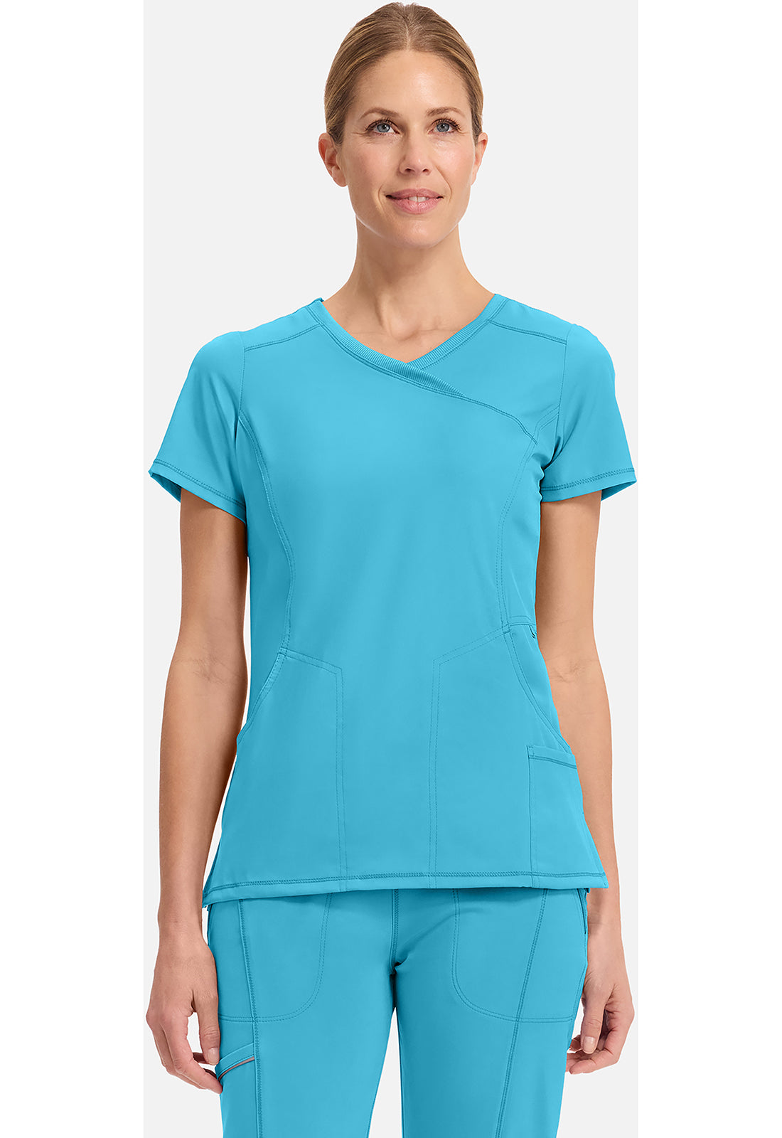 Cherokee CKE2625A Mock Wrap Top – Turquoise (front)