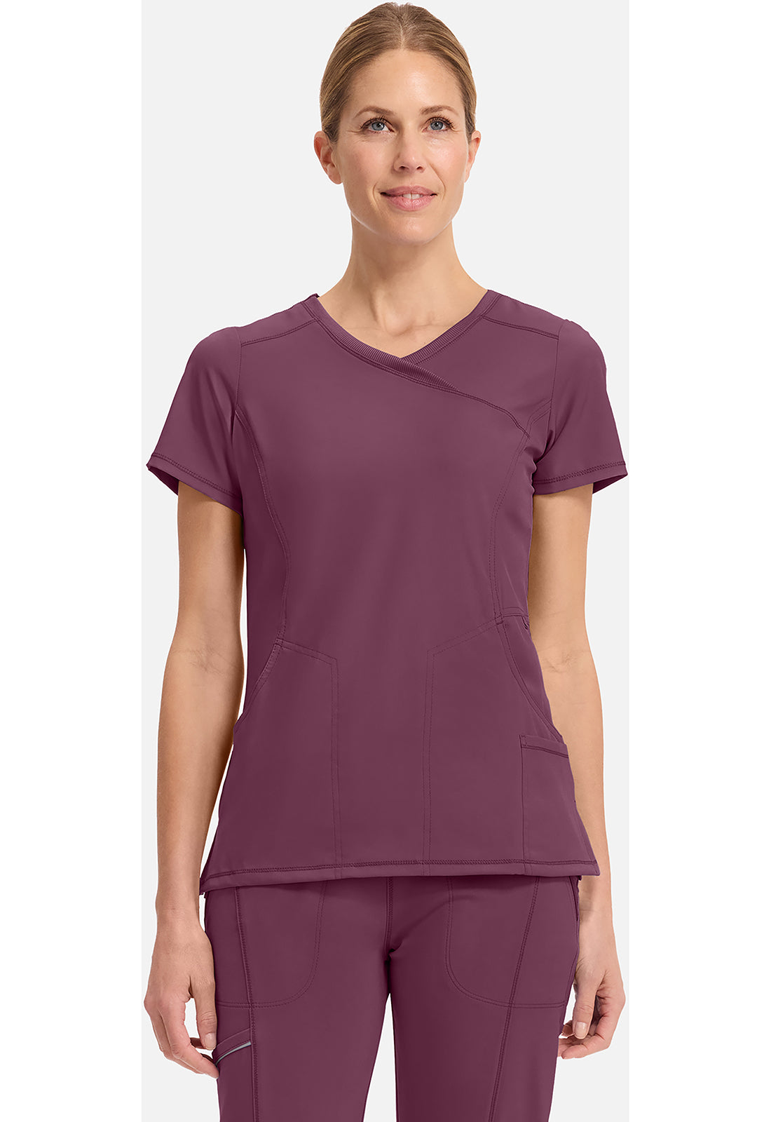 Cherokee CKE2625A Mock Wrap Top – Wine (front)