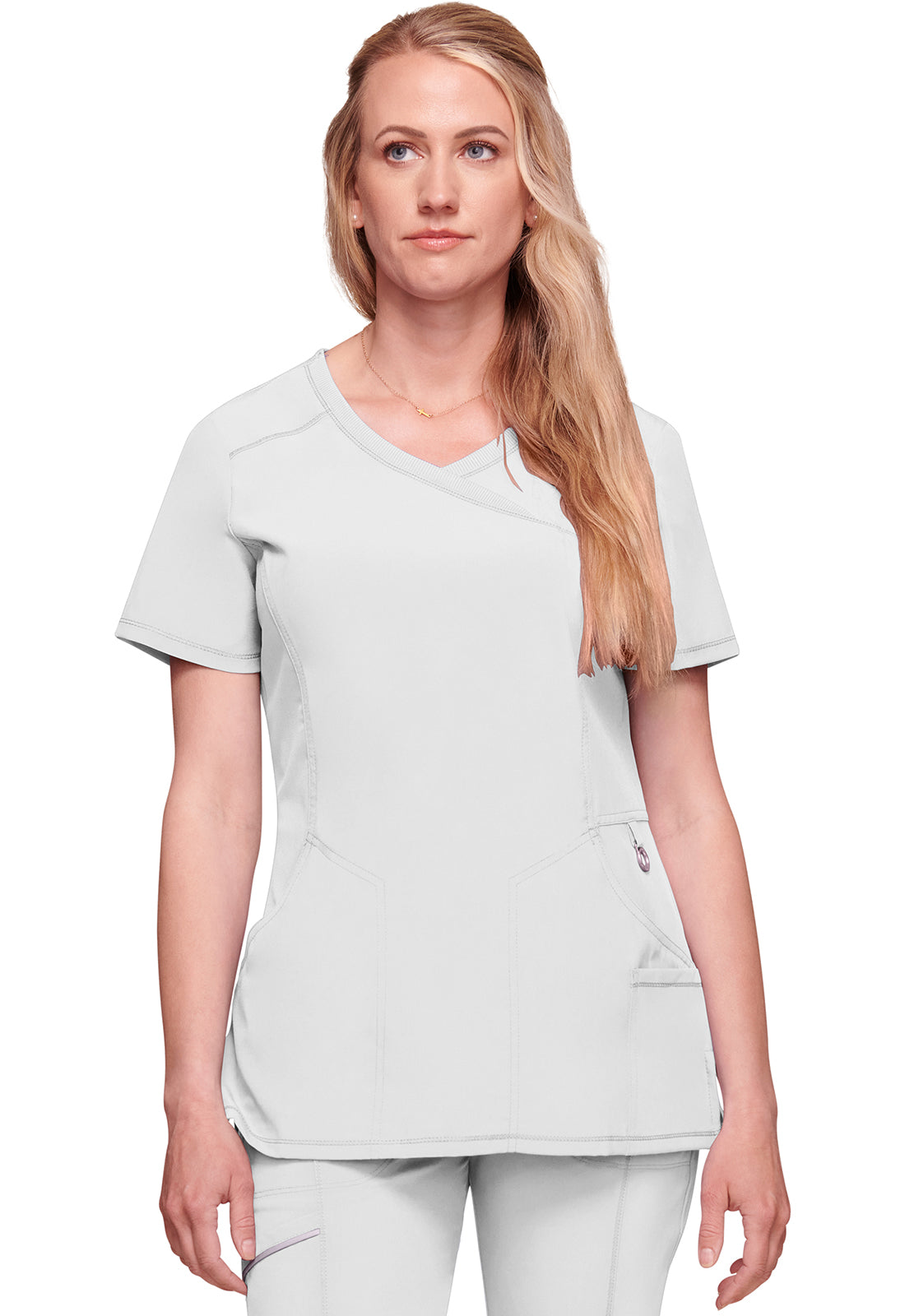 Cherokee CKE2625A Mock Wrap Top – White (front)