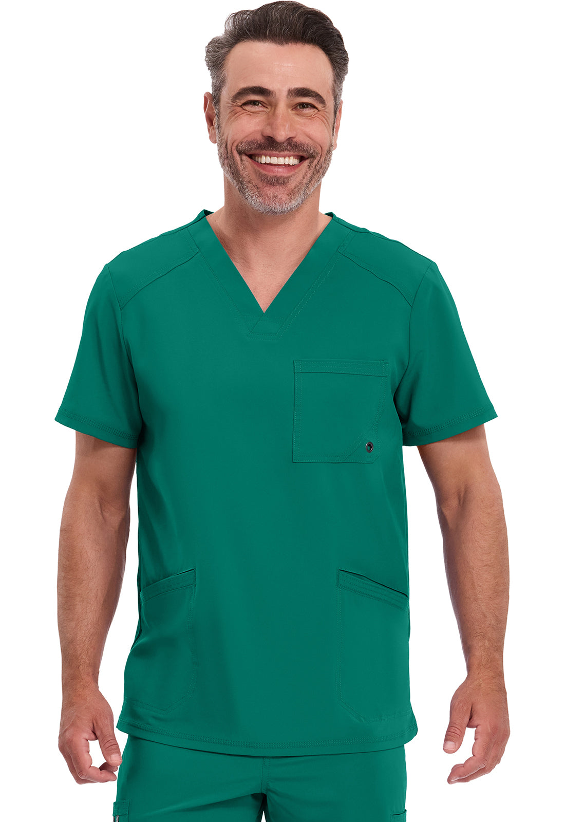 Cherokee CKE900A Men's V-Neck Top - Hunter Green (front)