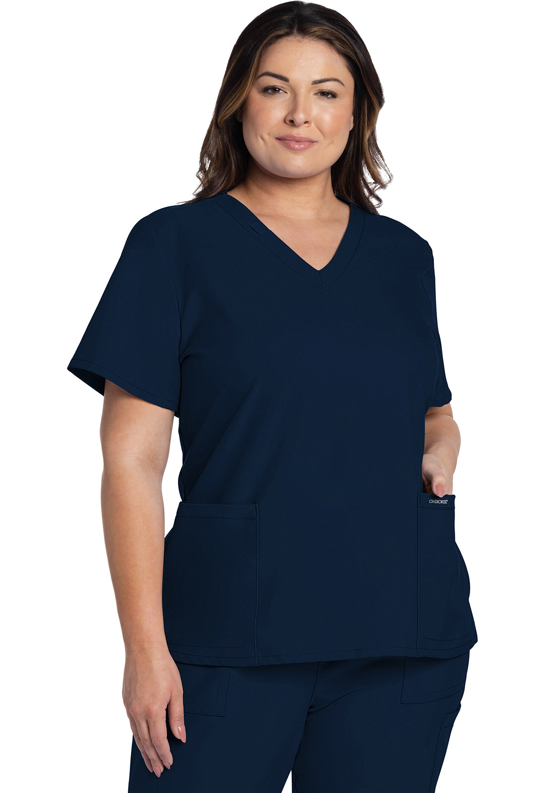 Cherokee CKE953A 2 pocket V-Neck Top - Navy (front)