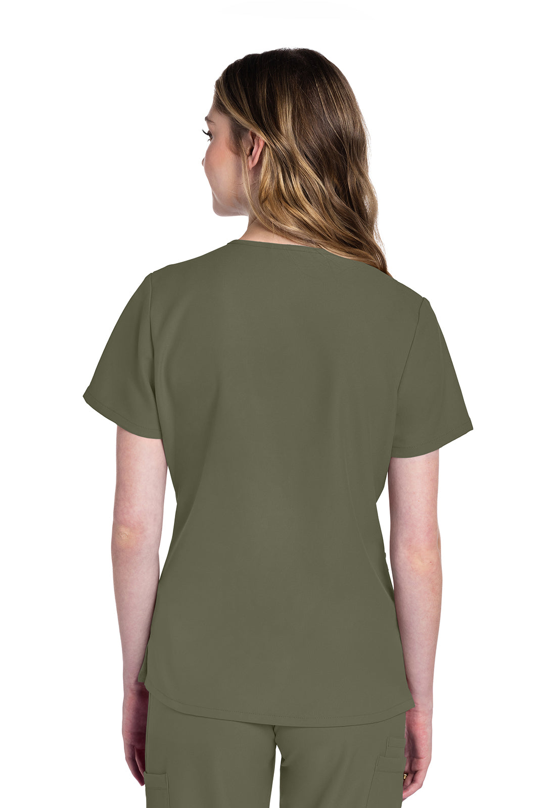 Cherokee CKE953A 2 pocket V-Neck Top - Olive (back)