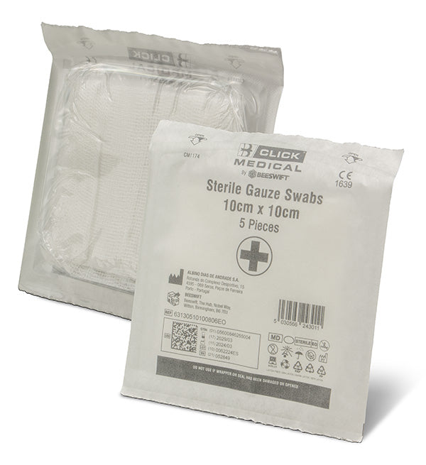 Click Medical Sterile Gauze Swabs 10CM X 10CM Pack of 5, main product image