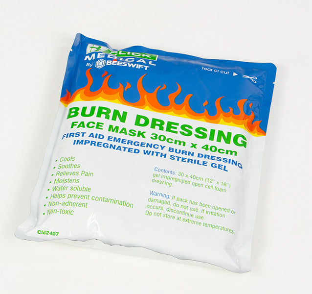 Click Medical EMERGENCY FACE MASK BURN GEL DRESSING 30 X 40CM, main product image