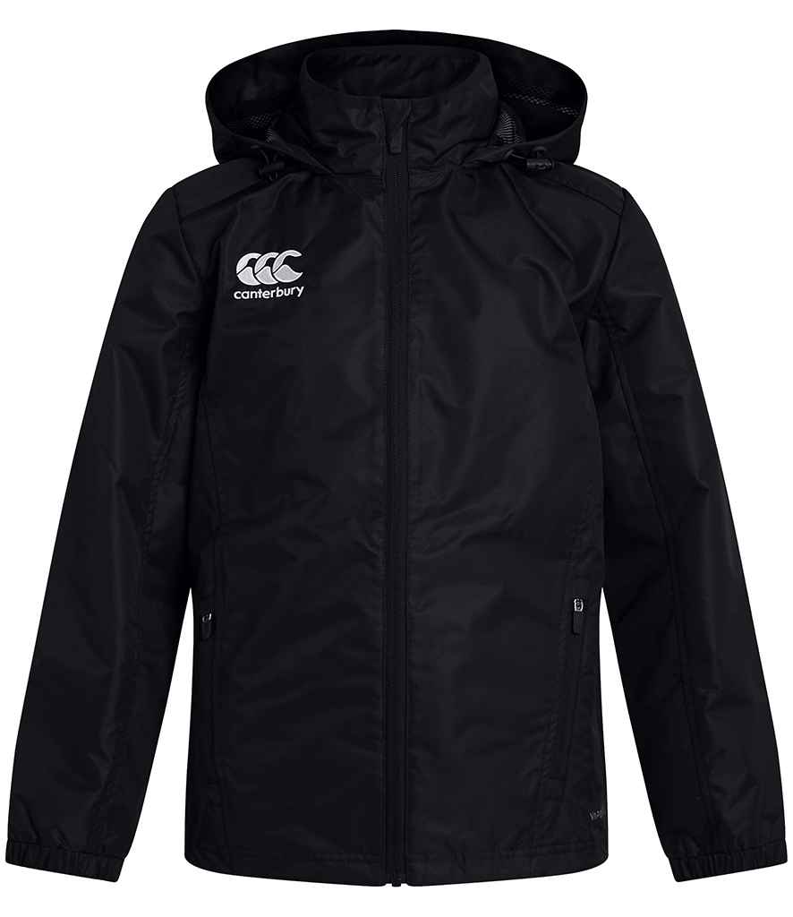Canterbury Kids Club Rain Jacket in Black, front view