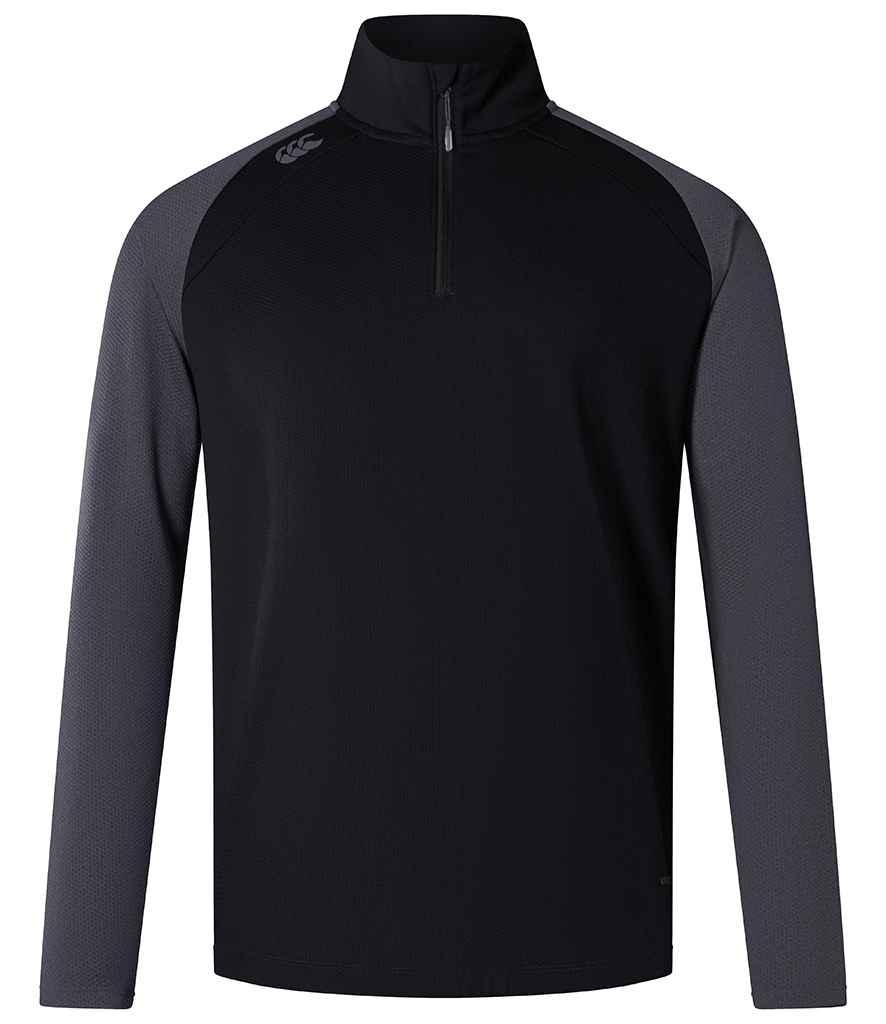 Canterbury Elite First Layer Top in Black/Magnet Marl, front view
