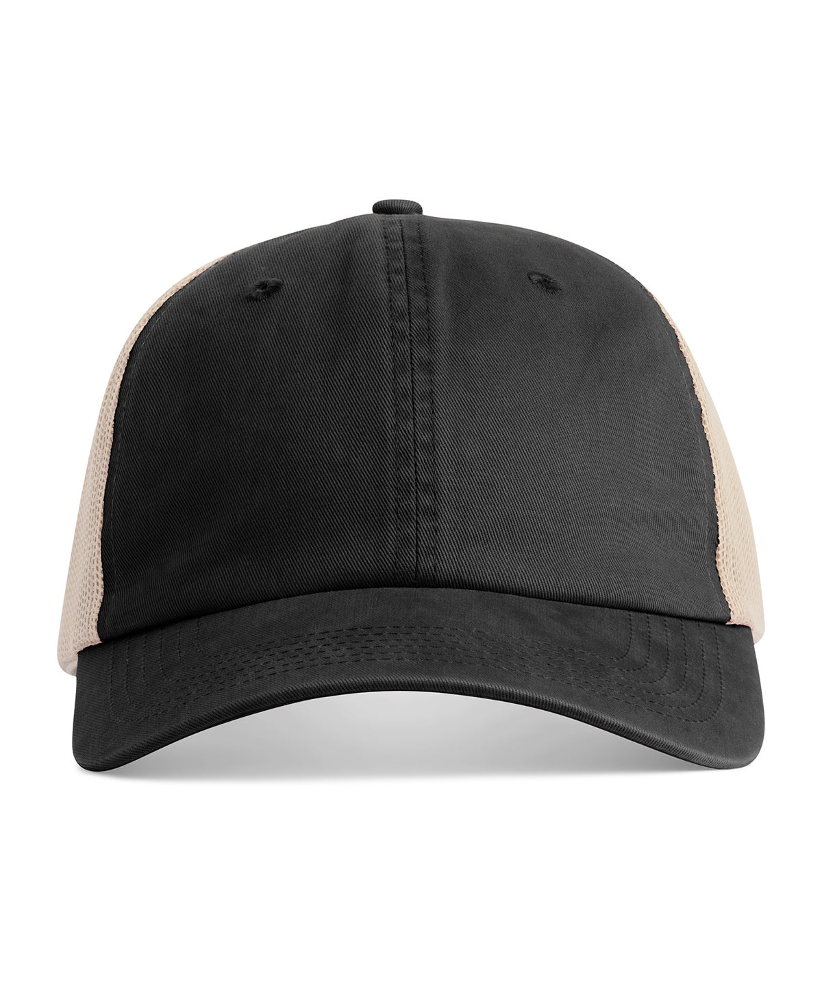 Comfort Colors Sunwashed trucker cap in Black, front view