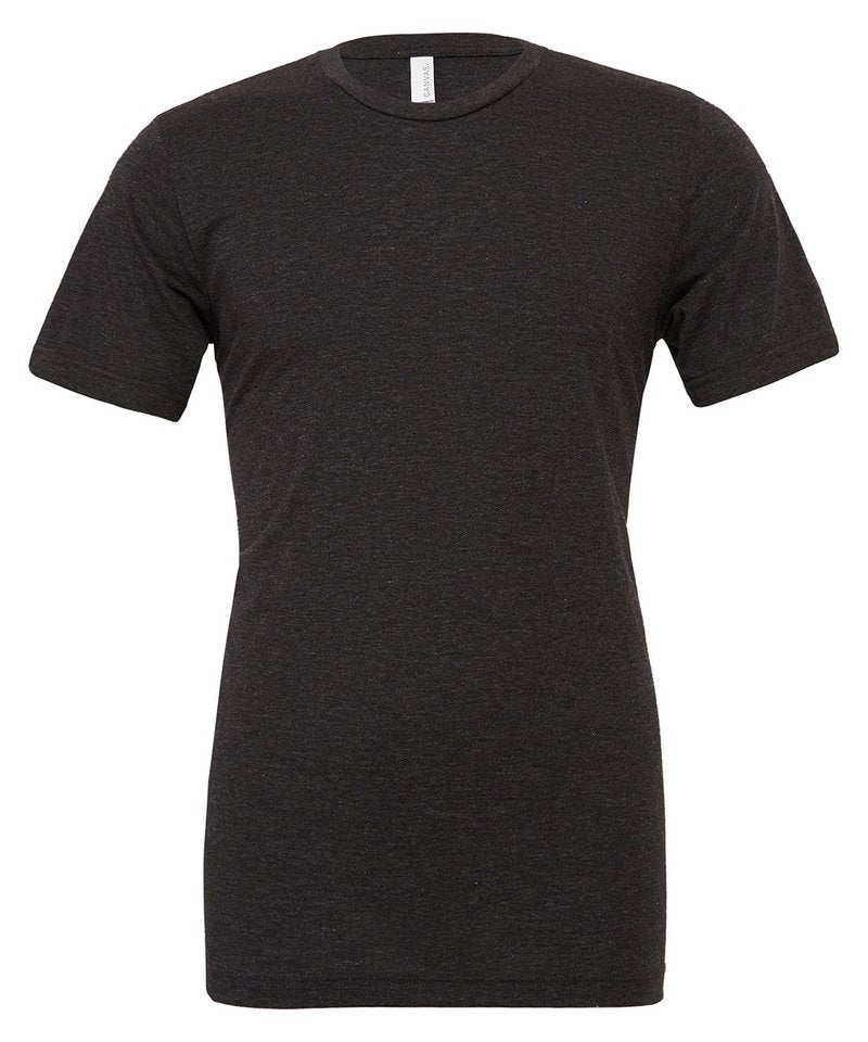 Bella Canvas Unisex triblend crew neck t-shirt in Charcoal-Black Triblend, front view