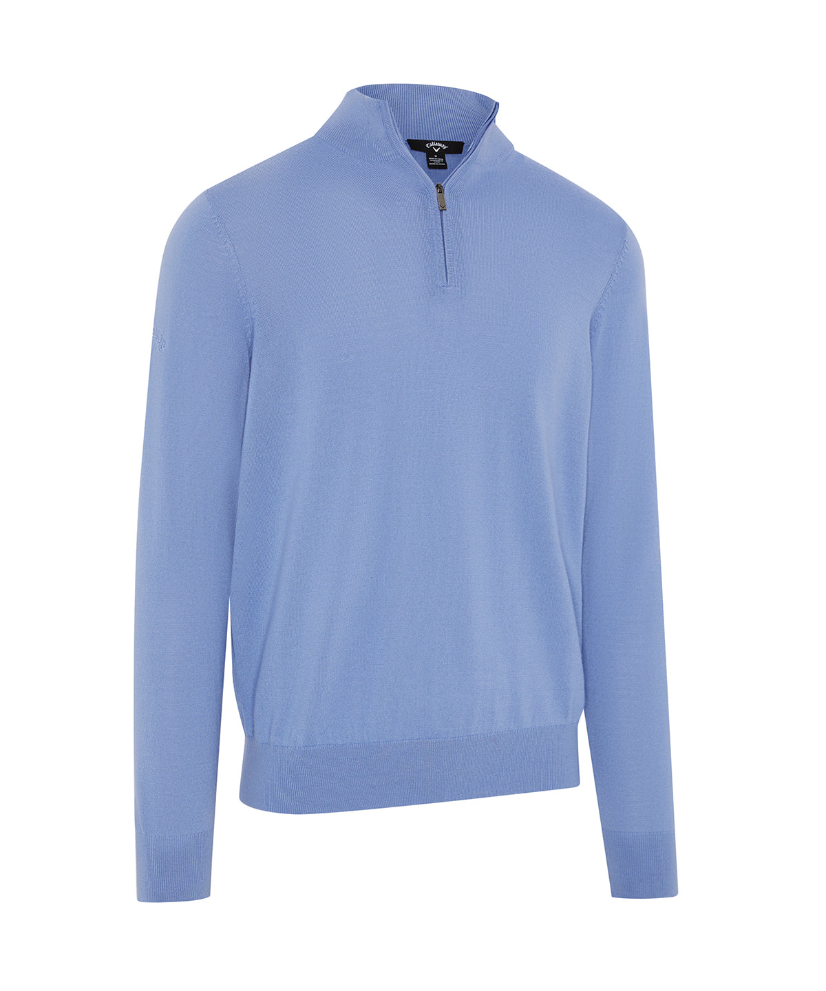 Callaway 1/4-zip merino blend sweater in Mid Vista Blue, front view
