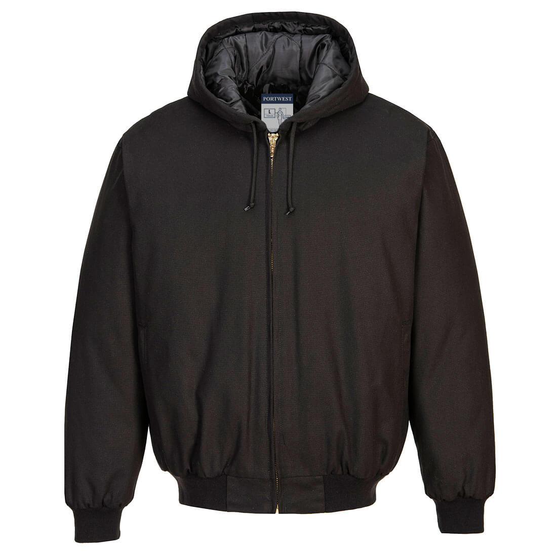 Portwest Duck Quilt Lined Hooded Jacket in Black, main product image