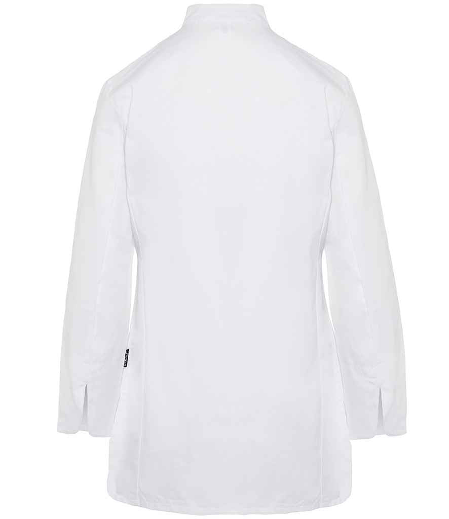 Dennys Ladies Long Sleeve Premium Chef's Jacket in White, back view