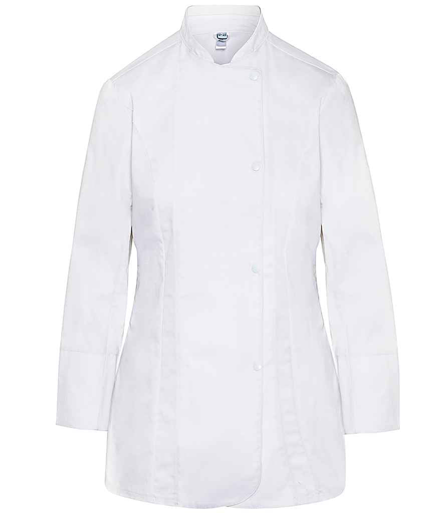Dennys Ladies Long Sleeve Premium Chef's Jacket in White, front view