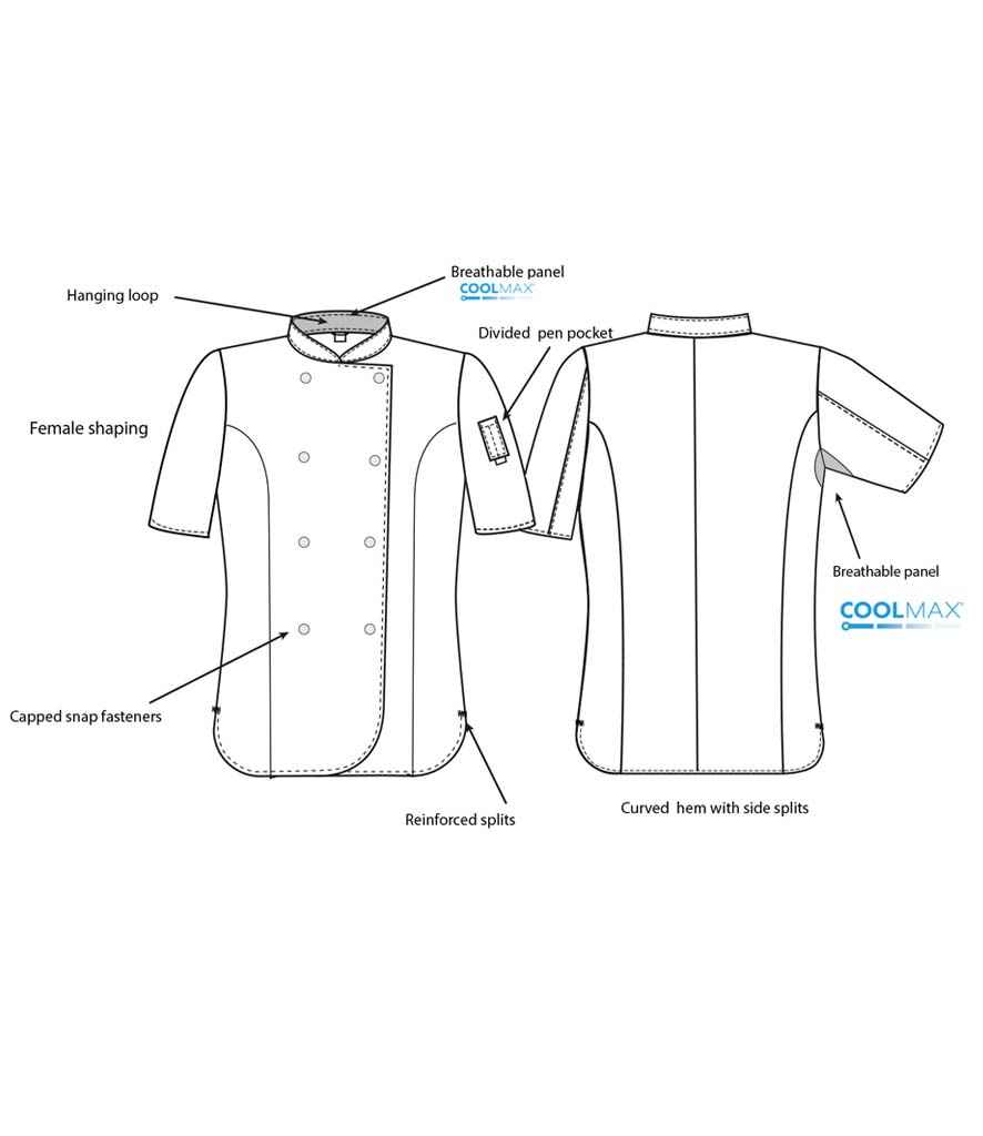 Dennys Ladies Short Sleeve Premium Chef's Jacket, front view