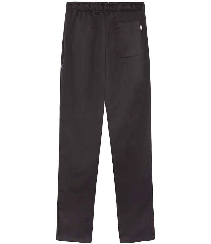 Dennys Unisex Elasticated Chef's Trousers in Black, back view