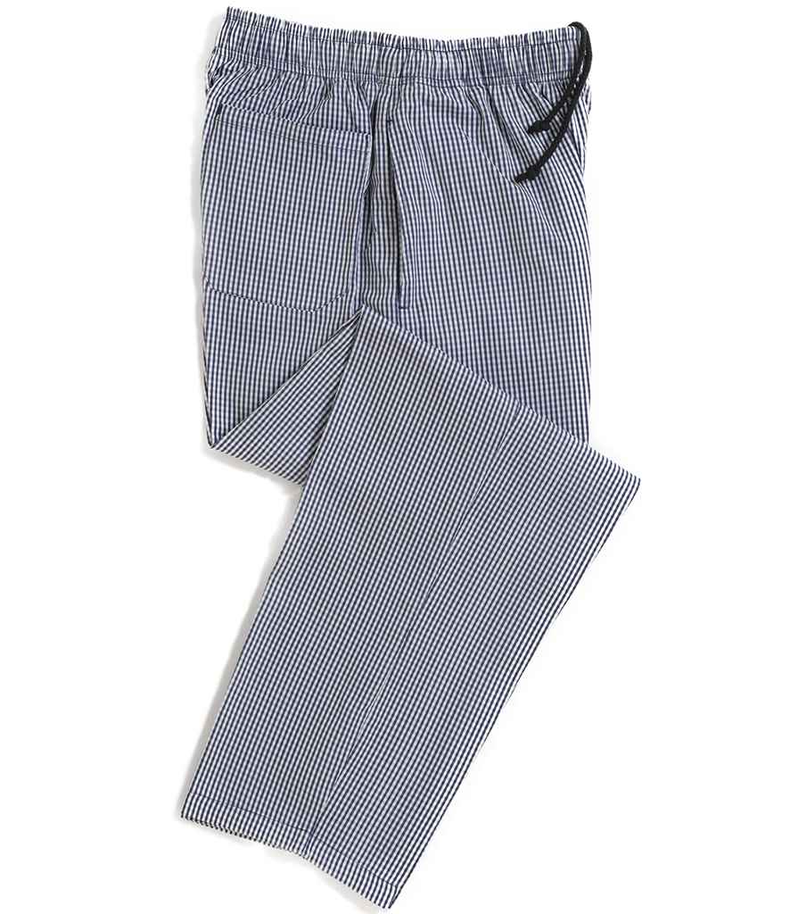 Dennys Unisex Elasticated Chef's Trousers in Blue/White, front view