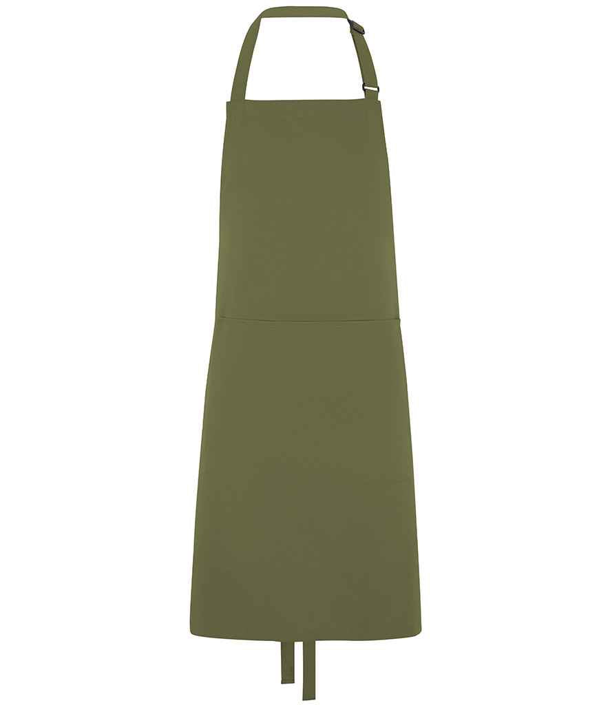 Dennys Polyester Bib Apron with Pocket in Olive Green, front view