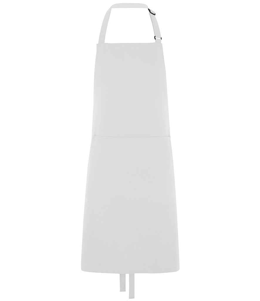 Dennys Polyester Bib Apron with Pocket in White, front view