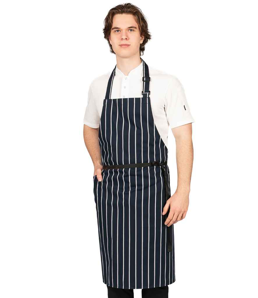 Dennys Poly/cotton Apron with Side Pocket in Navy/White, front view