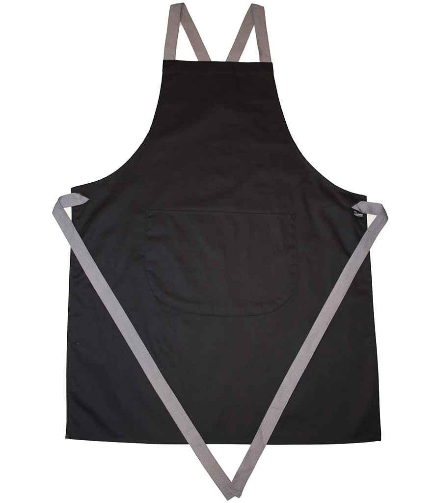 Dennys Cross Back Apron in Black, front view