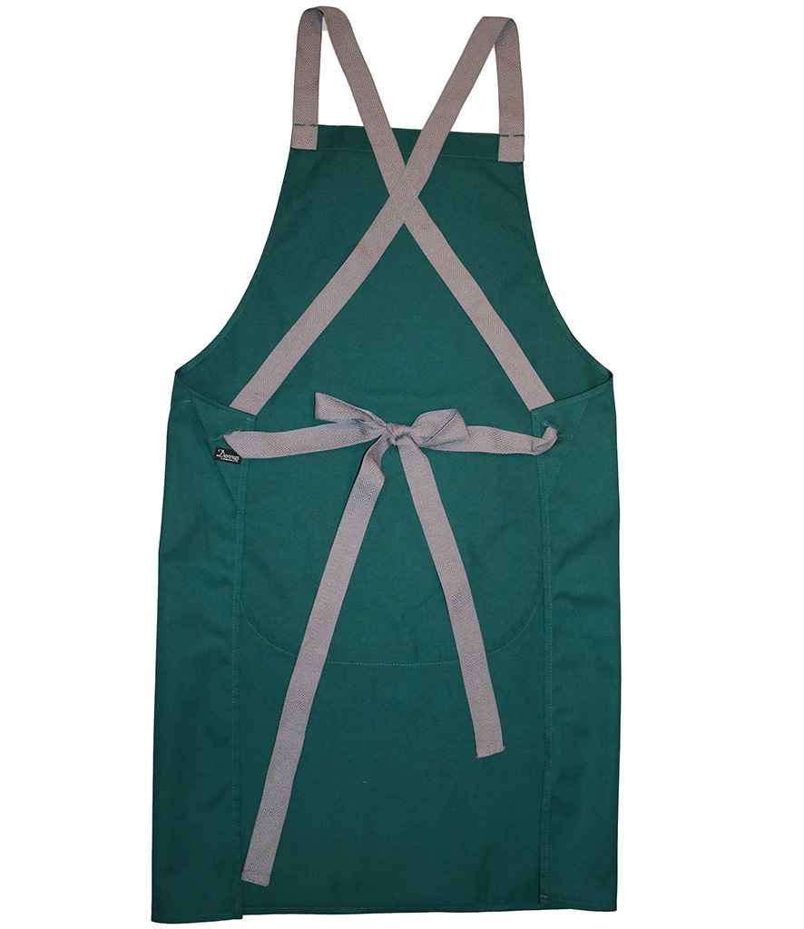 Dennys Cross Back Apron in Bottle Green, back view