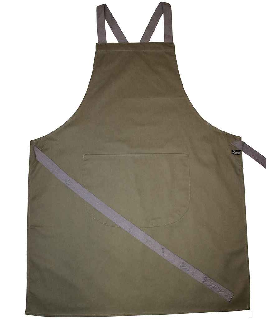 Dennys Cross Back Apron in Olive Green, front view