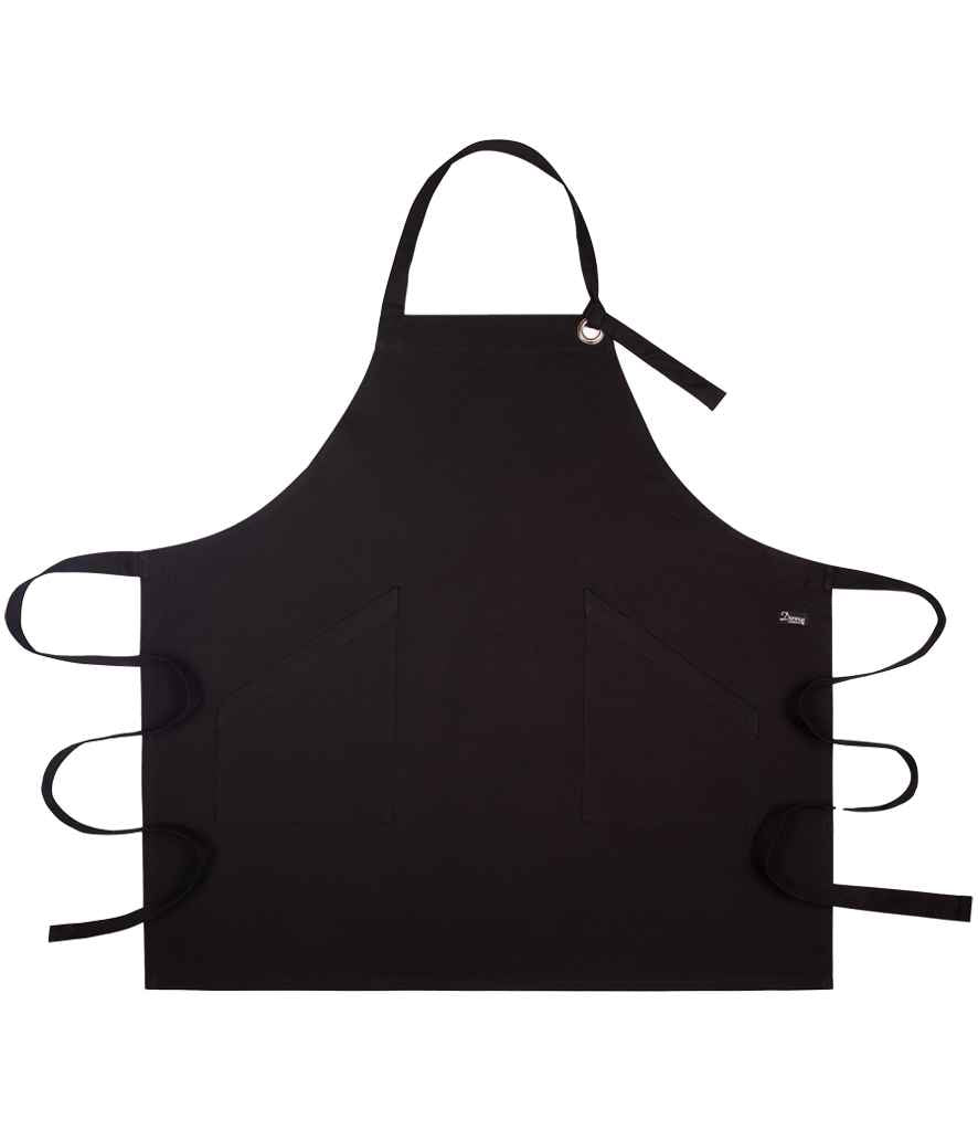 Dennys Canvas Apron with Metal Eyelets in Black, front view