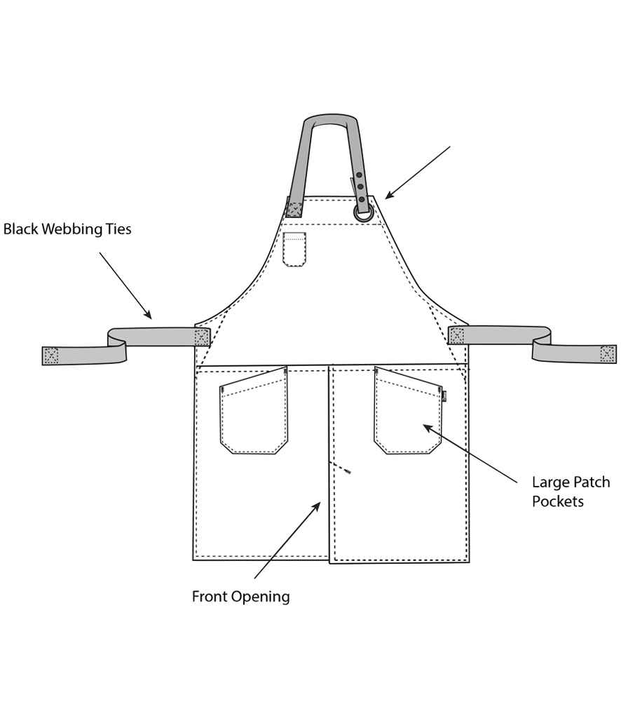 Dennys Canvas Apron with Front Split in Black, front view