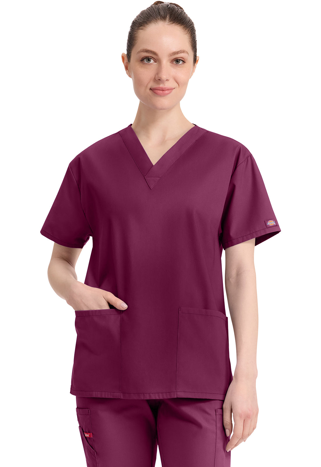 Dickies DKE86706 V-Neck Top - Wine (front)