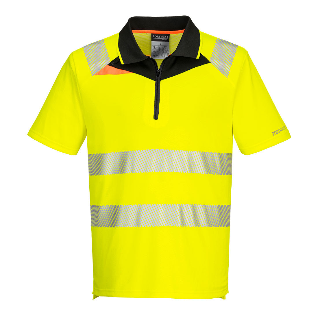 Portwest DX4 Hi-Vis Zip Polo Shirt S/S in Yellow/Black, image 2