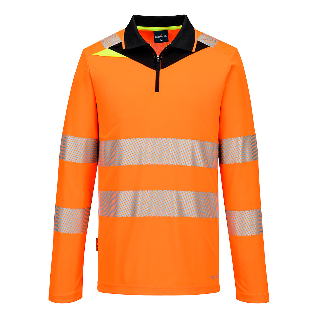 Portwest DX4 Hi-Vis Zip Polo Shirt L/S in Orange/Black, main product image