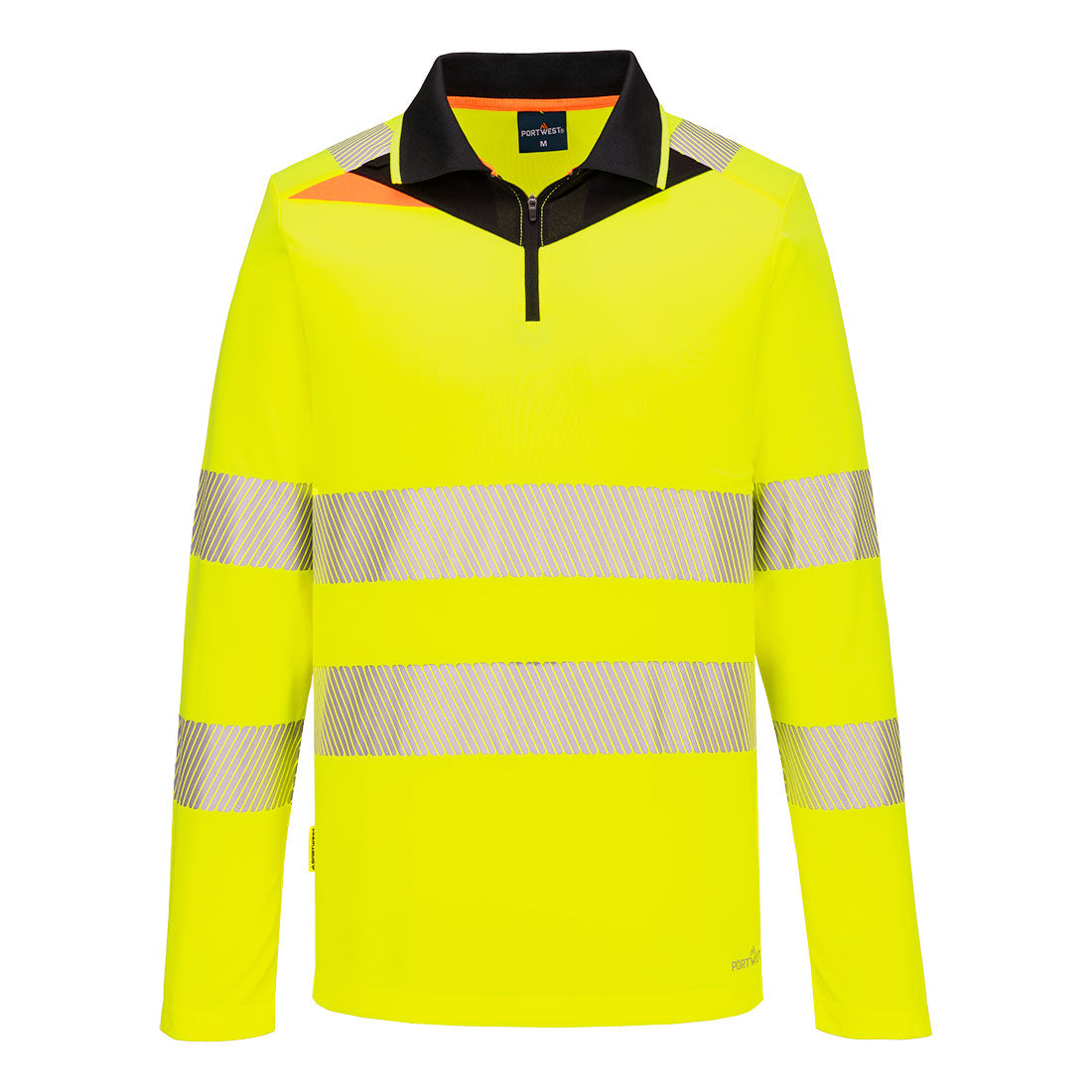 Portwest DX4 Hi-Vis Zip Polo Shirt L/S in Yellow/Black, image 2