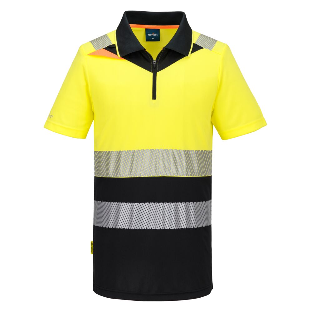 Portwest DX4 Hi-Vis Zip Class 1 Polo Shirt S/S in Yellow/Black, image 2