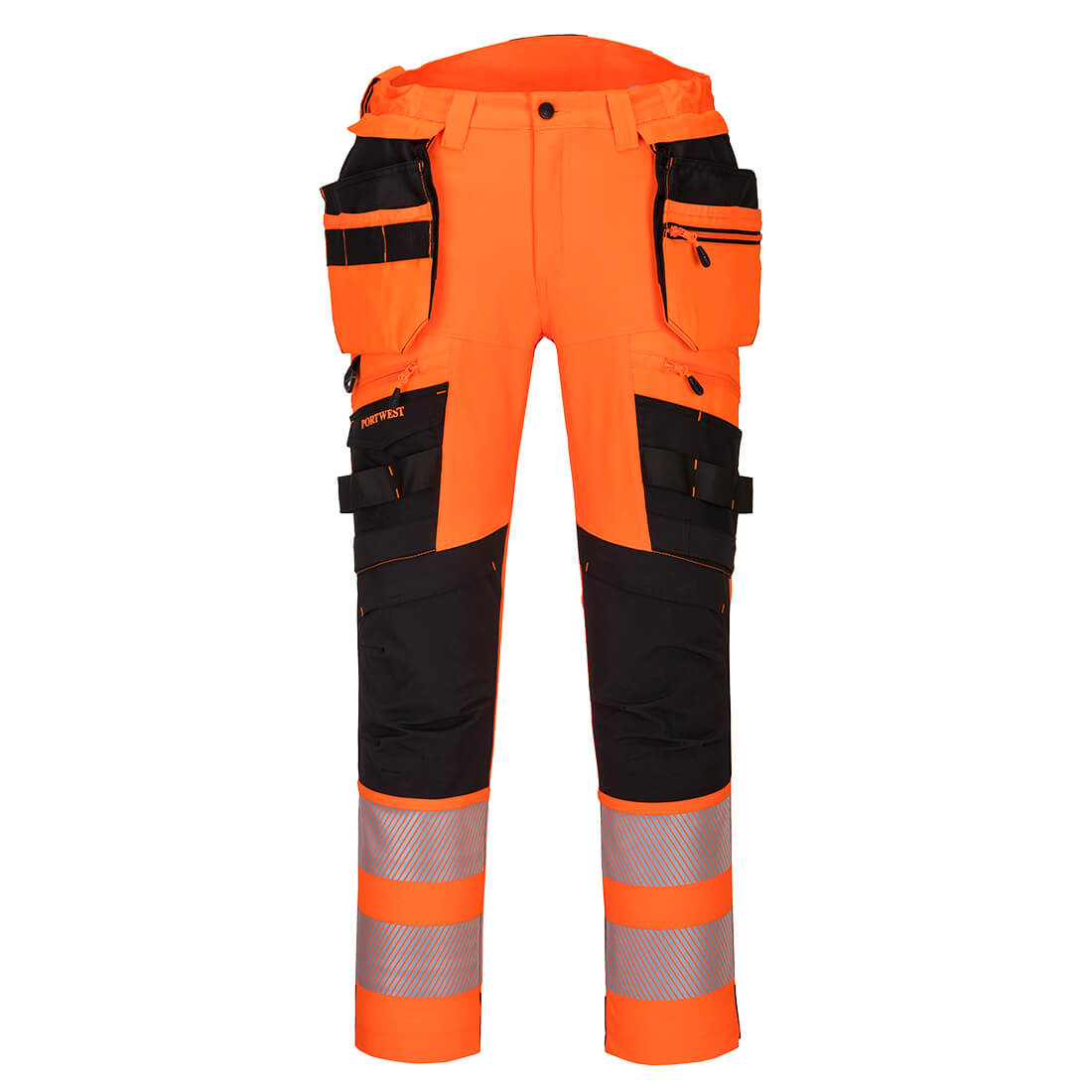 Portwest DX4 Hi-Vis Detachable Holster Pocket Trousers in Orange/Black, main product image